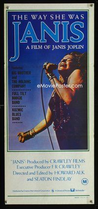 4d675 JANIS Australian daybill '75 great image of Joplin singing into microphone by Jim Marshall!