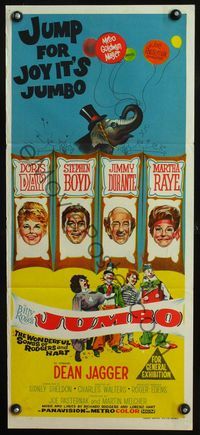 4d684 JUMBO Aust daybill '62 Doris Day, Jimmy Durante, Stephen Boyd, Martha Raye, circus elephant!