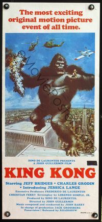 4d691 KING KONG Australian daybill movie poster '76 John Berkey art of BIG Ape on the Twin Towers!