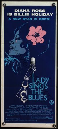 4d694 LADY SINGS THE BLUES Australian daybill poster '72 cool art of Diana Ross as Billie Holiday!