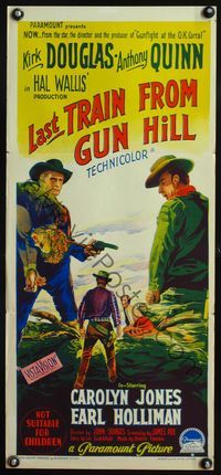 4d699 LAST TRAIN FROM GUN HILL Aust daybill '59 cool art of cowboys Kirk Douglas & Anthony Quinn!