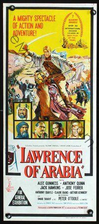 4d701 LAWRENCE OF ARABIA Australian daybill poster '63 David Lean classic starring Peter O'Toole!