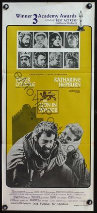 4d708 LION IN WINTER Australian daybill poster '68 close-up of Katharine Hepburn & Peter O'Toole!