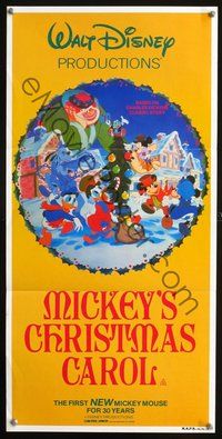 4d747 MICKEY'S CHRISTMAS CAROL Aust daybill '83 Disney, Mickey Mouse, Scrooge McDuck, Goofy, Donald