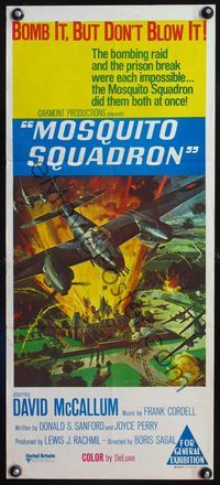 4d757 MOSQUITO SQUADRON Australian daybill movie poster '69 really cool Bob McCall WWII bomber art!