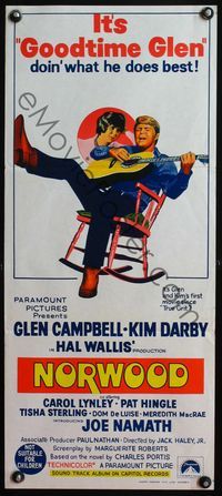 4d776 NORWOOD Australian daybill movie poster '70 Goodtime Glen Campbell playing guitar & singing!