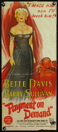 4d792 PAYMENT ON DEMAND Aust daybill '51 art of Bette Davis, the one sin no woman ever forgives!