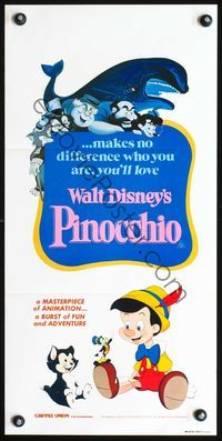 4d802 PINOCCHIO Australian daybill movie poster R82 Walt Disney classic fantasy cartoon!