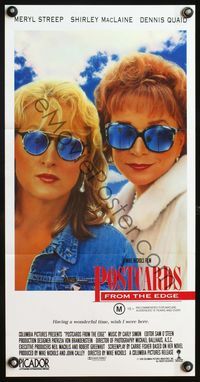 4d805 POSTCARDS FROM THE EDGE Australian daybill '90 great image of Shirley MacLaine & Meryl Streep!