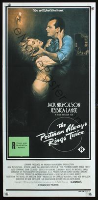 4d806 POSTMAN ALWAYS RINGS TWICE Aust daybill '81 art of Jack Nicholson & Jessica Lange by Casaro!