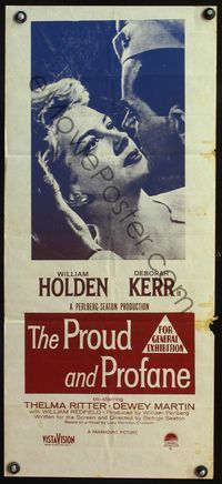 4d811 PROUD & PROFANE Australian daybill R60s romantic close up of William Holden & Deborah Kerr!