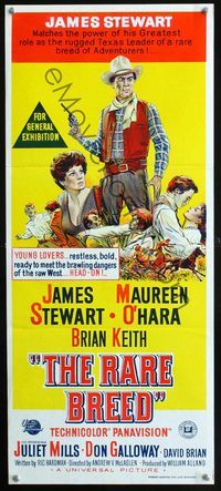 4d822 RARE BREED Australian daybill movie poster '66 Texas leader James Stewart, Maureen O'Hara