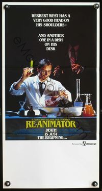 4d824 RE-ANIMATOR Australian daybill poster '85 great mad scientist & severed head horror image!