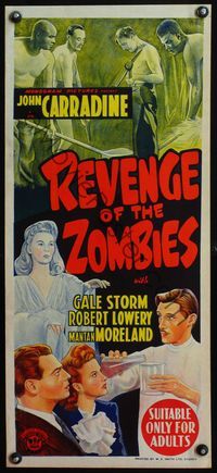 4d829 REVENGE OF THE ZOMBIES Australian daybill poster 1944 mad scientist John Carradine, Gale Storm
