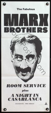 4d841 ROOM SERVICE/NIGHT IN CASABLANCA Australian daybill '70s great headshot image of Groucho Marx!