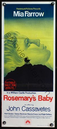 4d844 ROSEMARY'S BABY Australian daybill poster '68 Roman Polanski, Mia Farrow, creepy horror image!