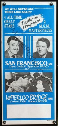 4d847 SAN FRANCISCO/WATERLOO BRIDGE Aust daybill '70s Clark Gable, Spencer Tracy, Robert Taylor!