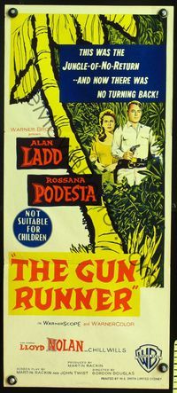 4d849 SANTIAGO Aust daybill '56 artwork of Alan Ladd with gun & Rossana Podesta, The Gun Runner!