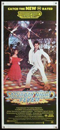 4d851 SATURDAY NIGHT FEVER Australian daybill poster '77 best image of disco dancer John Travolta!