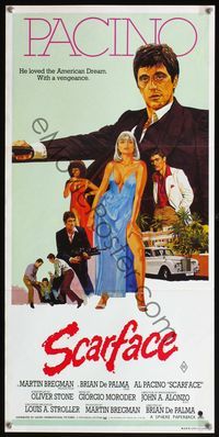 4d853 SCARFACE Australian daybill '83 Al Pacino as Tony Montana, Michelle Pfeiffer, Brian De Palma