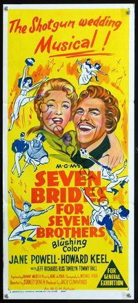 4d855 SEVEN BRIDES FOR SEVEN BROTHERS Aust daybill R62 stone litho of Jane Powell & Howard Keel!