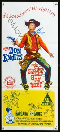 4d860 SHAKIEST GUN IN THE WEST Australian daybill '68 great art of Don Knotts shaking in his boots!
