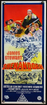 4d861 SHENANDOAH Australian daybill '65 James Stewart, Civil War, two armies trampled its valley!