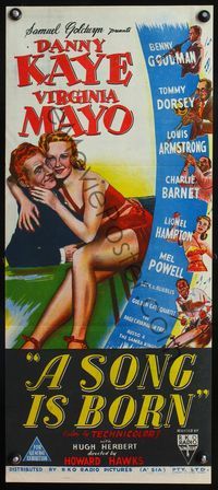 4d877 SONG IS BORN Australian daybill poster '48 art of Danny Kaye & Virginia Mayo, Howard Hawks!