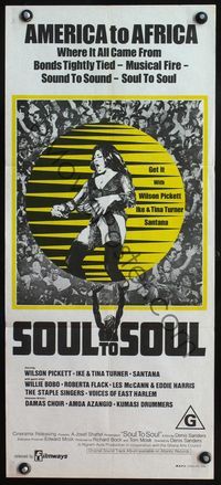 4d879 SOUL TO SOUL Australian daybill '71 great art of Tina Turner singing, from America to Africa!