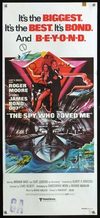 4d885 SPY WHO LOVED ME Aust daybill '77 art of Roger Moore as James Bond by Bob Peak!