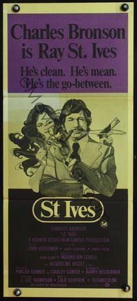 4d887 ST. IVES Australian daybill poster '76 great art of Charles Bronson, sexy Jacqueline Bisset!