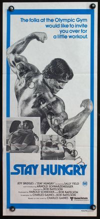 4d899 STAY HUNGRY Australian daybill '76 great image of young bodybuilder Arnold Schwarzenegger!
