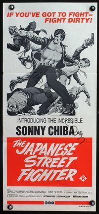 4d905 STREET FIGHTER Australian daybill poster '74 really cool art of tough Sonny Chiba vs. punks!