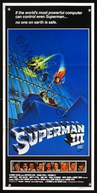 4d911 SUPERMAN III Aust daybill '83 art of Christopher Reeve flying with Richard Pryor by L. Salk!