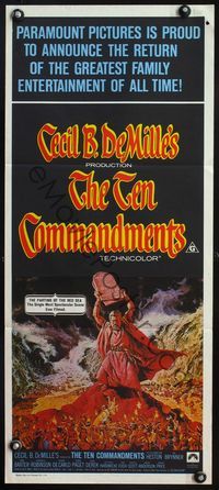 4d919 TEN COMMANDMENTS Aust daybill R72 cool art of Charlton Heston as Moses, Cecil B. DeMille!