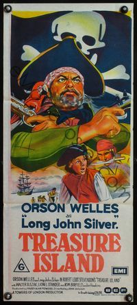 4d940 TREASURE ISLAND Aust daybill '72 great artwork of Orson Welles as pirate Long John Silver!