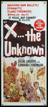 4d970 X THE UNKNOWN Australian daybill movie poster '56 spooky Hammer sci-fi, nothing can stop it!