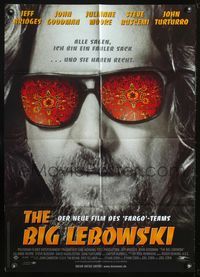 4d044 BIG LEBOWSKI German poster '98 Coen Brothers, great image of Jeff Bridges w/rug in sunglasses!