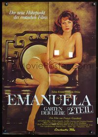 4d107 EMMANUELLE 2 THE JOYS OF A WOMAN German poster '76 full-length image of nude Sylvia Kristel!