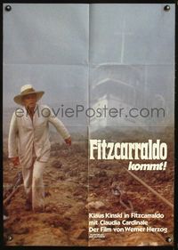 4d121 FITZCARRALDO teaser German poster '82 cool image of Klaus Kinski & boat in fog, Werner Herzog