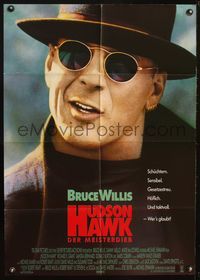 4d158 HUDSON HAWK German movie poster '91 close-up of Bruce Willis w/shades, Michael Lehmann!