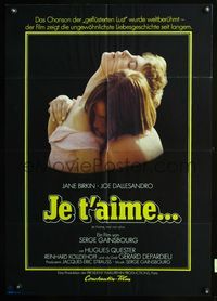 4d162 I LOVE YOU I DON'T German movie poster '76 romantic close-up of Joe Dallesandro & Jane Birkin!