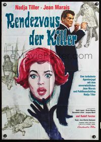 4d175 KILLER SPY German movie poster '65 cool art of Nadja Tiller and Jean Marais by Zitter!