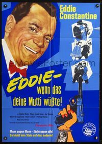 4d182 LAISSEZ TIRER LES TIREURS German movie poster '64 great close-up art of Eddie Constantine!