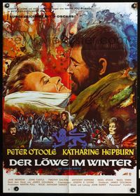 4d189 LION IN WINTER German movie poster '68 really cool art of Katharine Hepburn & Peter O'Toole!
