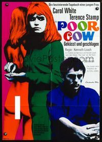 4d236 POOR COW German poster '68 Terence Stamp, super sexy half-naked Carol White, Fischer art!
