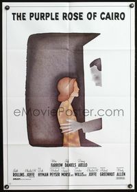 4d239 PURPLE ROSE OF CAIRO German movie poster '85 Woody Allen, great artwork by Jean-Michel Folon!