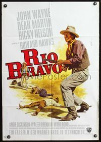 4d246 RIO BRAVO German movie poster R69 Howard Hawks, really cool Jean Mascii art of John Wayne!