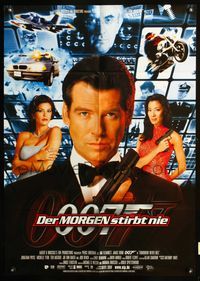 4d275 TOMORROW NEVER DIES German poster '97 super close image of Pierce Brosnan as James Bond 007!