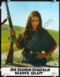 4e627 NAVAJO JOE German movie lobby card '67 close-up of sexy Nicoletta Maciavelli w/gun!